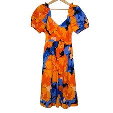 Tabitha Brown x Target Tropical Floral Tie Back Midi Dress Puff Sleeves Size 2
