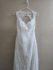 NWT June Bridals White Lace Wedding Dress Sz 8 Cap Sleeves Keyhole Back Fitted