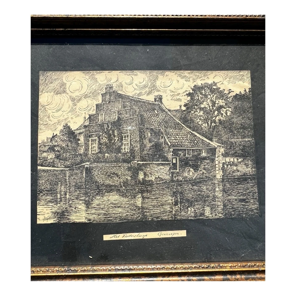 РЕДКАЯ 1800-е ГРОНИНГЕН Poortershuisje НИДЕРЛАНДЫ ГРАВЮРА 14 «X 10» - Изображение 2 из 4