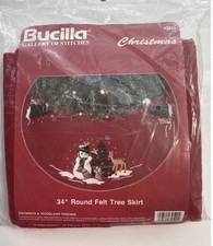 Bucilla SNOWMAN  WOODLAND FRIENDS 34" Round Felt Christmas Tree Skirt Kit NOS