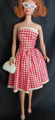 Vint 60's Barbie Suzette Maddie Babs CHECK STRAPLESS SUNDRESS Progressive? VGC