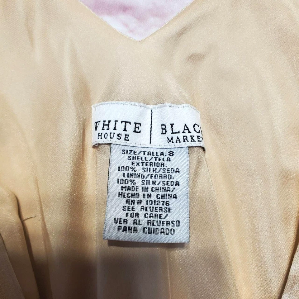 Vestido feminino White House Black Market 8 bege 100% seda floral frisado elegante - Imagem 3 de 4