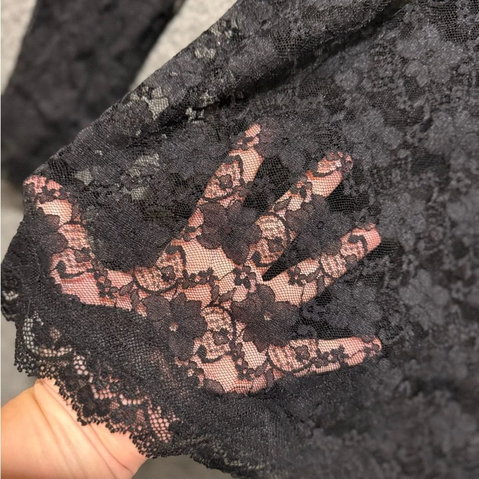 Bar III Blusa Top Transparente Encaje Floral Mujer XL Negra Manga Larga Caprichosa Nueva con Etiquetas Foto 3 de 4