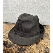 Mens Black Pinstripe Fedora Hat Size Medium 57 cm Classic Retro Gangster Trilby