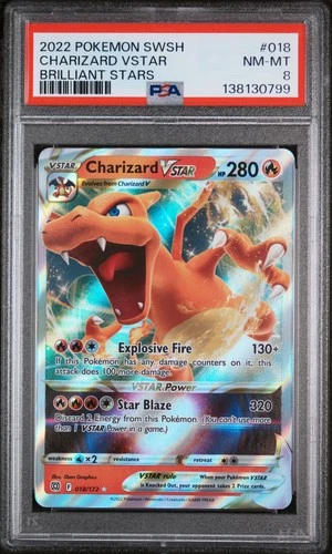 2022 POKEMON SWORD & SHIELD BRILLIANT STARS #018 CHARIZARD VSTAR PSA 8