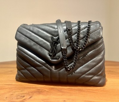 Saint Laurent Loulou Black Hardware Shoulder Bag Medium Black Leather