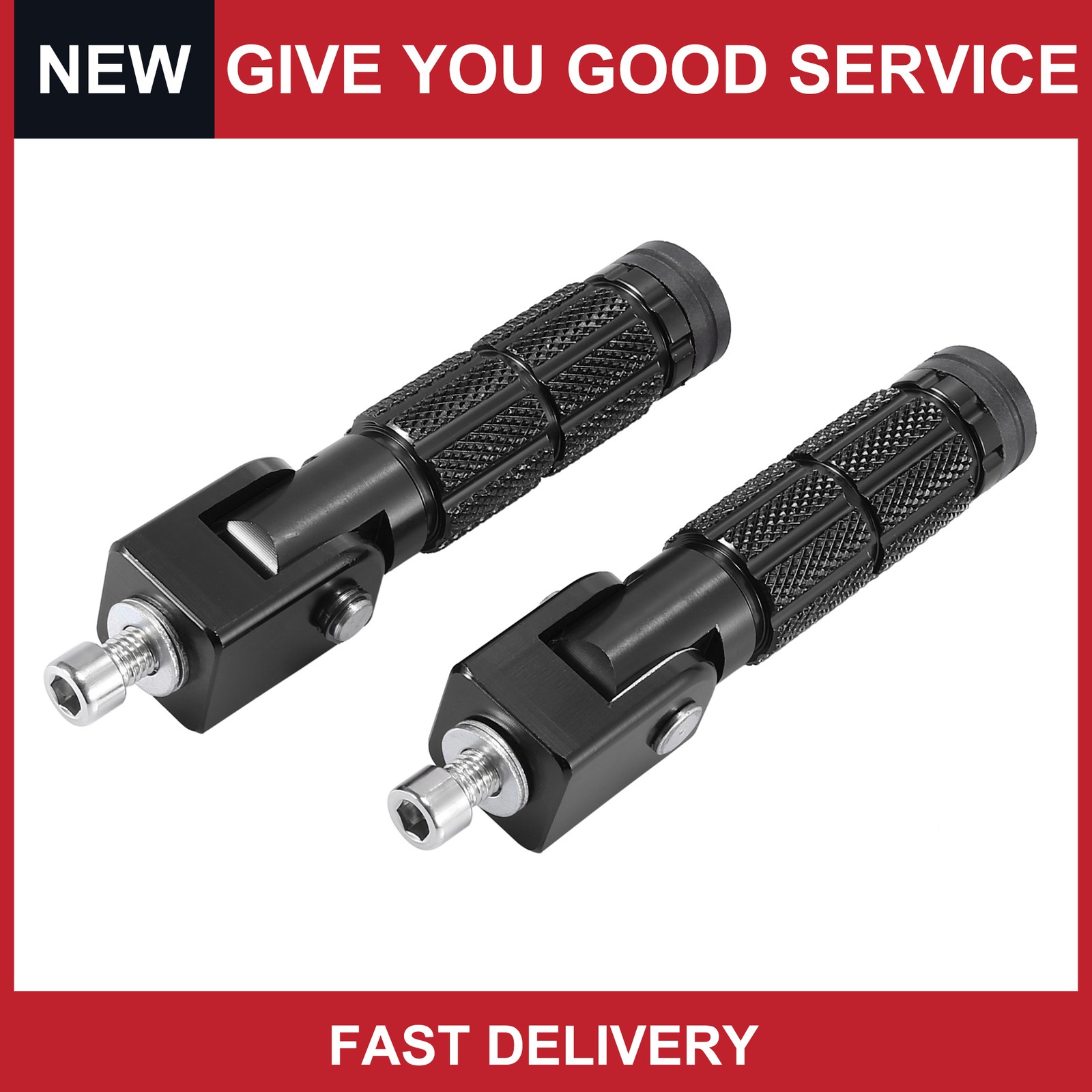 Universal 7mm Aluminum Alloy Motorcycle Rearset Fold Footrest Black Pack of 2