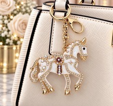 NWT White iridescent Crystal Seahorse Bag Charm/Keyring - Gold Tone Accent