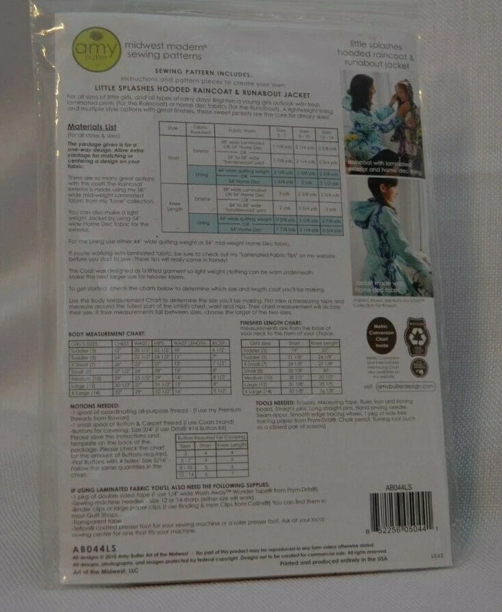 Amy Butler Little Splashes Hooded Raincoat & Runabout Jacket Pattern - Image 3 of 3