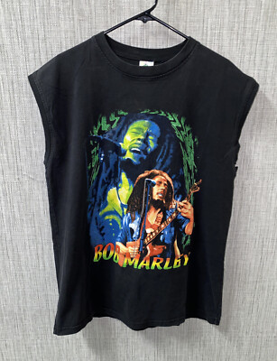 Island Expressions Mens Black Bob Marley Sleeveless T-Shirt Size