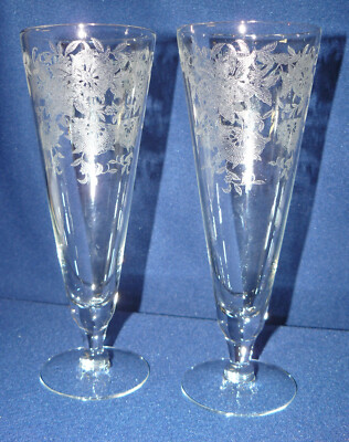 Two Morgantown Floret Etch Pilsners