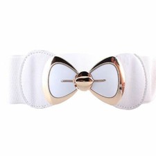 Womens Belt Waistband Stretch Elastic Wide Waist Ladies Bowtie Metal Buckle UK