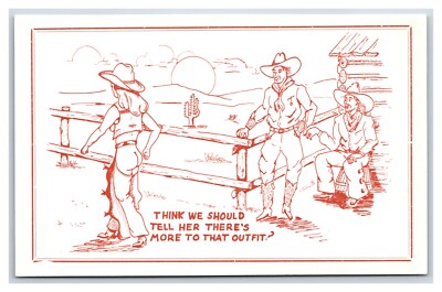 Comic Risque Cowboys Assless Chaps More to the Outfit UNP DB Postcard B18