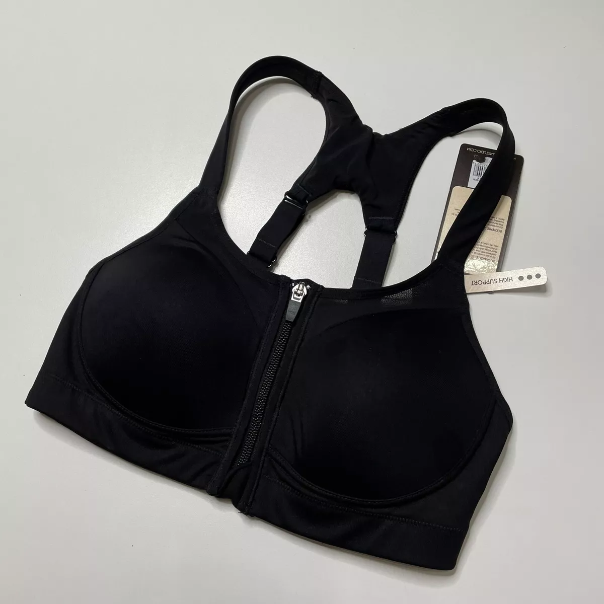 Calia Sports Bra 32C Black Strength Front Close Mesh Inset High