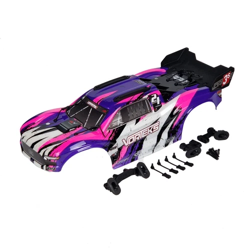 ARRMA Vorteks 3S BLX 4x4 Mega 4x2 Body Shell Purple Decals Mounts Wing ARA402327 - Picture 1 of 5