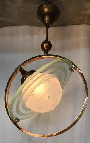 Luminaire suspension vintage avec globe boule avec facette dépoli type art déco