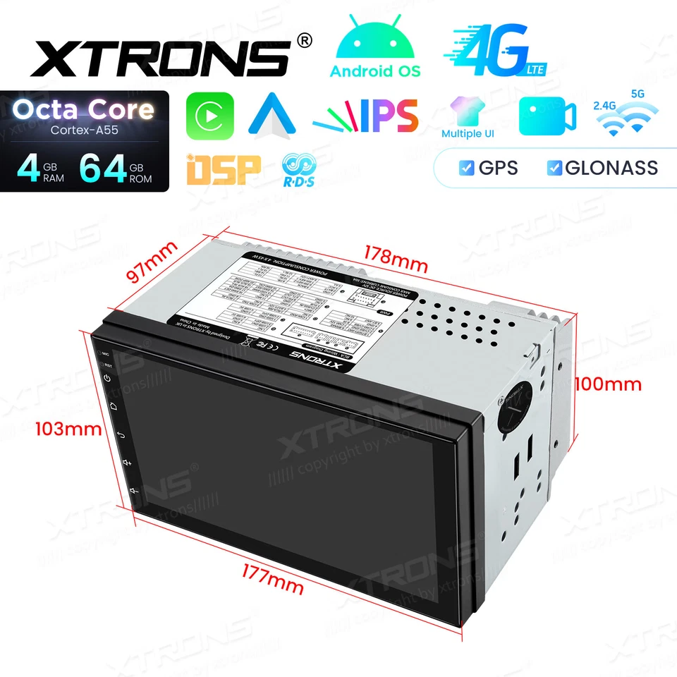 7" Double DIN Android 14 4+64BG Car Stereo Radio GPS Car Play WiFi BT5.0 RDS SWC - Image 3 of 4