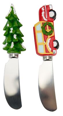 Woody Auto Christmas Tree Set/2 Kitchen Butter Jam Jelly Hummus Spreader 28780