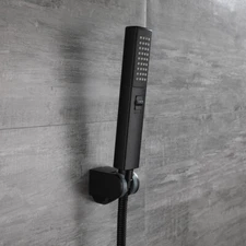 Black Square 2 Mode ABS Hand Held Shower Head With 1.5m Hose Set Holder Kit