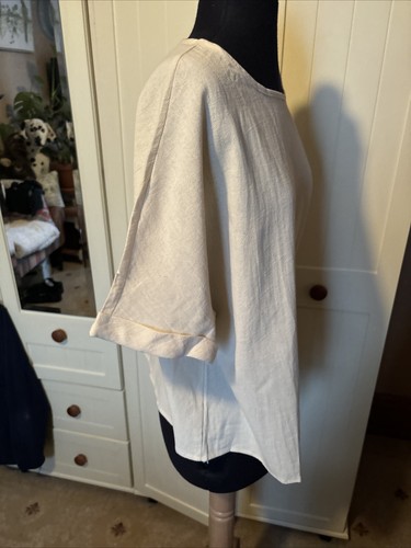 Cream Pure Cotton Short Sleeve Relaxed Oversized Ladies Blouse Top Size L NEW - Picture 6 of 9