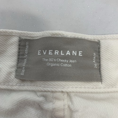 Everlane Jeans Woman 26 White 90s Cheeky Ankle 100% Organic Cotton Button Fly - Picture 9 of 15