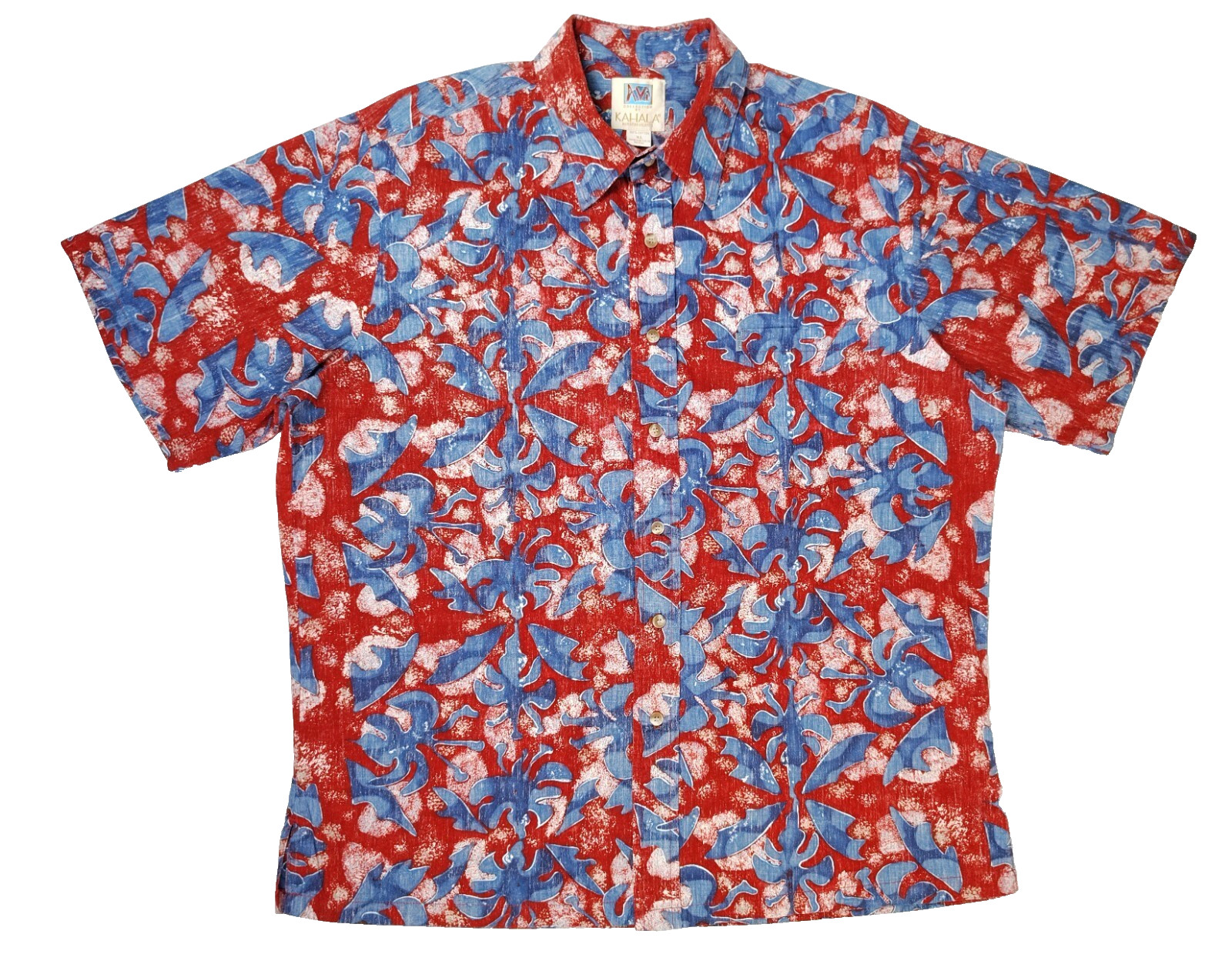 Kahala Shirt Mens XL Red Multicolor Button Up Short Sleeve Hawaiian Hand crafted