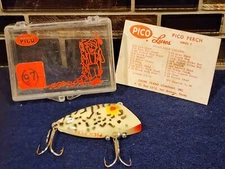 Vintage Pico Perch White Coach Dog T-13 Fishing Lure w/Box Insert