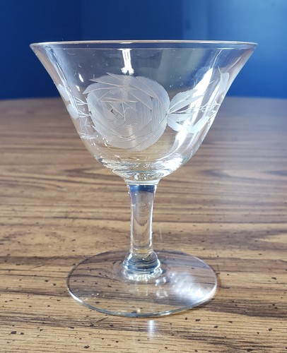 Etched Rose Pattern Coupe/Tall Sherbet Glasses - Set Of 2 - Picture 2 of 7
