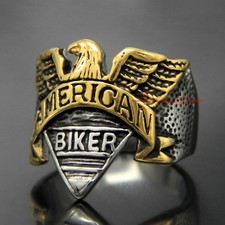 Retro Men's Stainless Steel Eagle American Engraving Biker Ring Silver/Gold