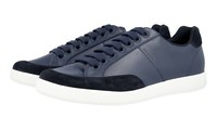 Prada Leder Linea Rossa Sneaker Roter Streifen 4E3027 Navy Blau Neu - 9 43