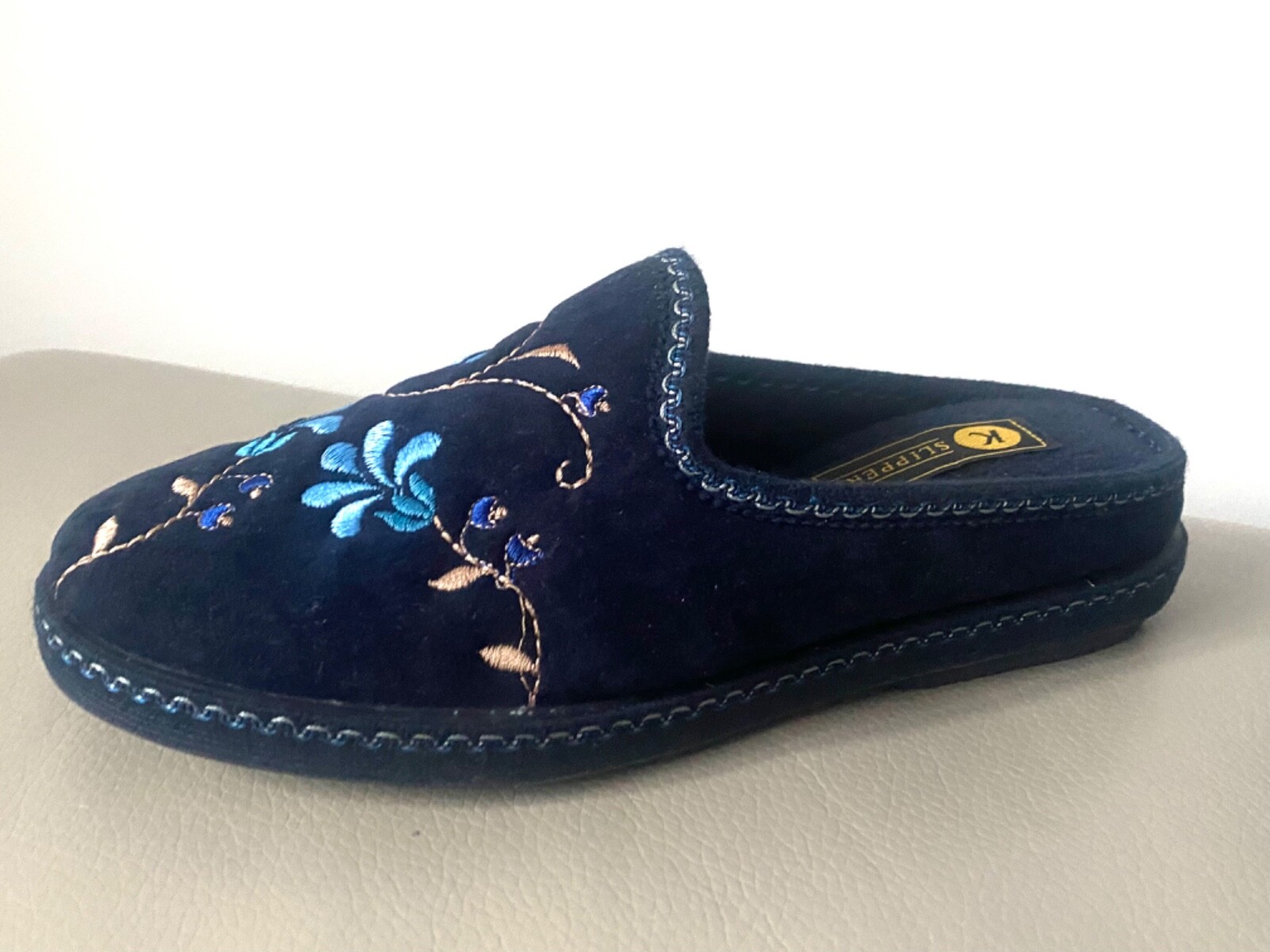 SAOLA Pantofole donna UK4 EUR37 zeppa slip on suola rigida Miranda Spagna blu navy