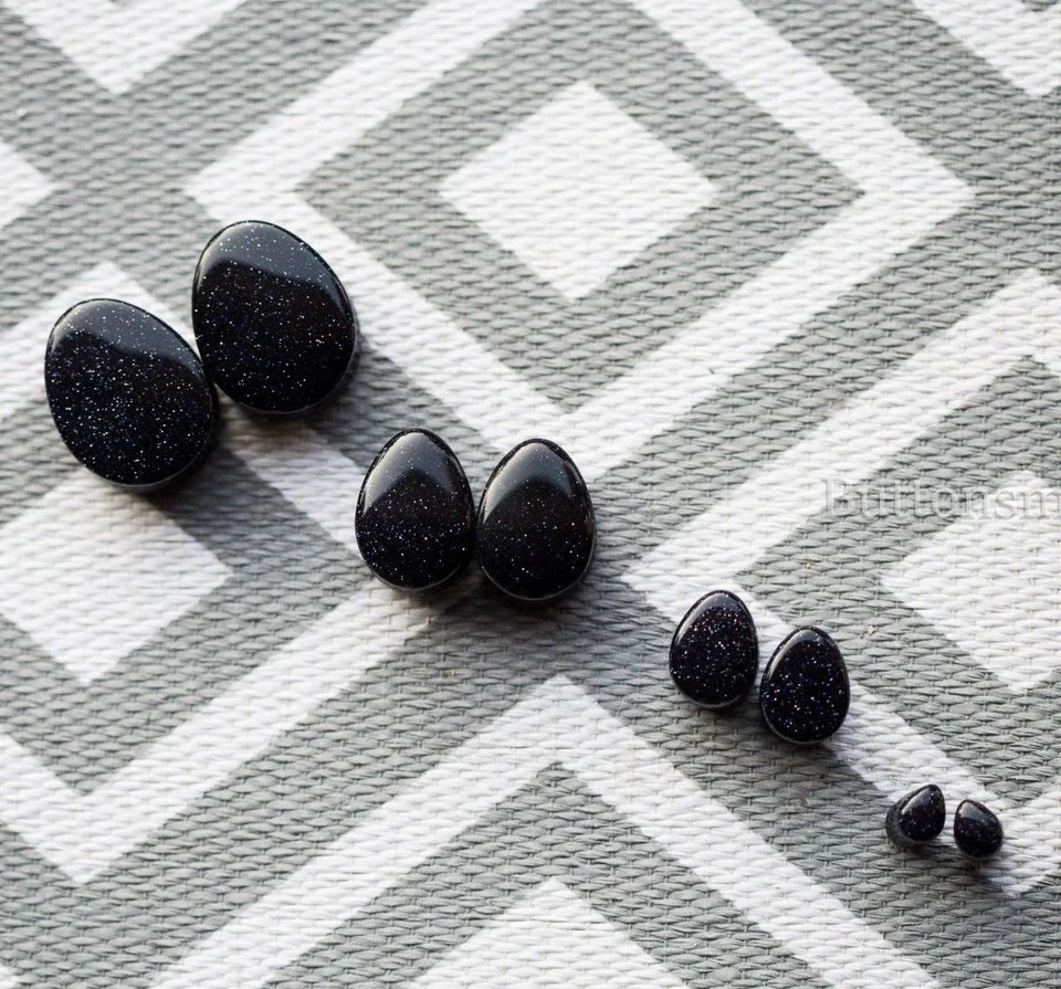 Par de tapones/medidores de piedra dorada azul lágrima 10 tamaños 2g 0g 00g 1/2" - 1 " Foto 2 de 4