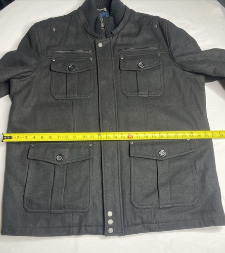 Guess Mens Black Wool Blend Zip Up Jacket Stand Collar Pocket Size XXL - Picture 4 of 20