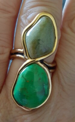 HSN Designer Studio Barse Bronze Lime Turquoise Ring Size 6.5 signed Thailand 