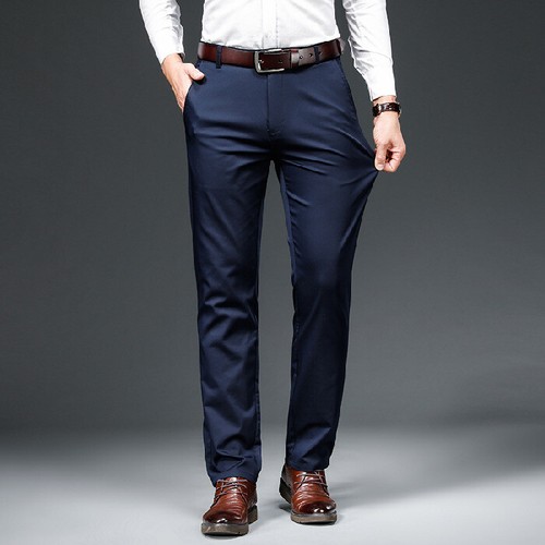 Spring Men's Casual Long Elastic Trousers Slim Straight Business Pants - Picture 6 of 12