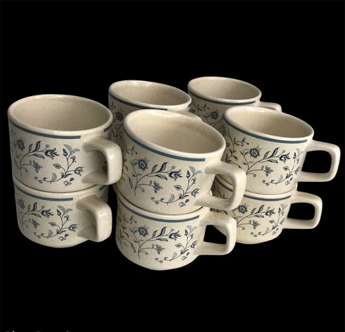 Set of 10 Temper-Ware by Lenox Blue Breeze Coffee Mugs Cups USA Vintage 6 Ounce