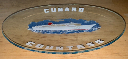 Vintage 80er Jahre? MV Cunard Gräfin, Schiff Andenken Glas Tablett Schmuckschale Teller - Bild 4 von 10