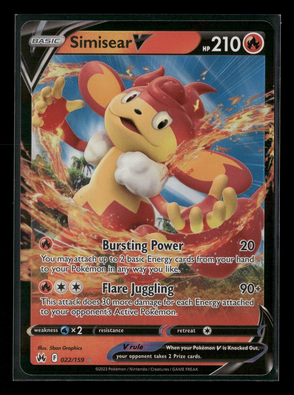 Simisear V 022/159 Crown Zenith Holo Pokemon Card NM