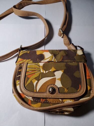 Relic Bella Floral Crossbody Purse Zipper Closure Boho Brown Ochre Olive Green