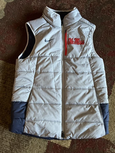 Nike Ole Miss Rebels NCAA Full Zip Puffer Vest Jacket Gray Navy Mens size Small