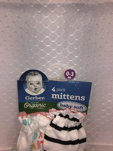 New Gerber 4 Pack Baby Girl Scratch Mittens Gloves 0-3 Months Love Unicorn Pink - Picture 2 of 8