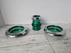 Vtg Dark Green Depression Glass Carnival Trinket Dish Ashtray Toothpick Holder