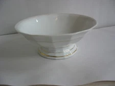 Vtg Old Paris white porcelain w gold trim 16 sided FTD Open serving bowl 9 1/2"