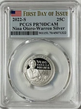 2022 S Proof Silver Nina Otero-Warren Quarter, PCGS PR70DCAM FDOI