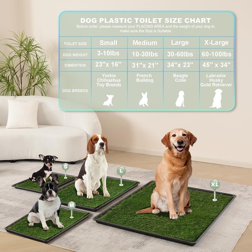 HQ4us Dog Grass Pad with Tray Large 34”×23” Dog Litter Box Toilet with 2×Arti... - Picture 2 of 9