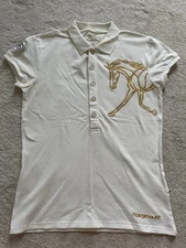 Horseware Flamboro Off-White Embroidered Polo Top Shirt Size UK 12 / Medium