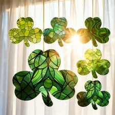 St. Patrick's Day Shamrock Ornaments Set - 10 Decorative Hanging Pieces