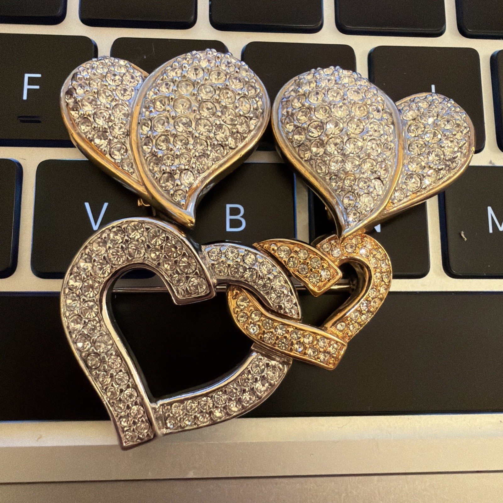 Swarovski Hallmarked Interlocking Pave Brooch & H… - image 8