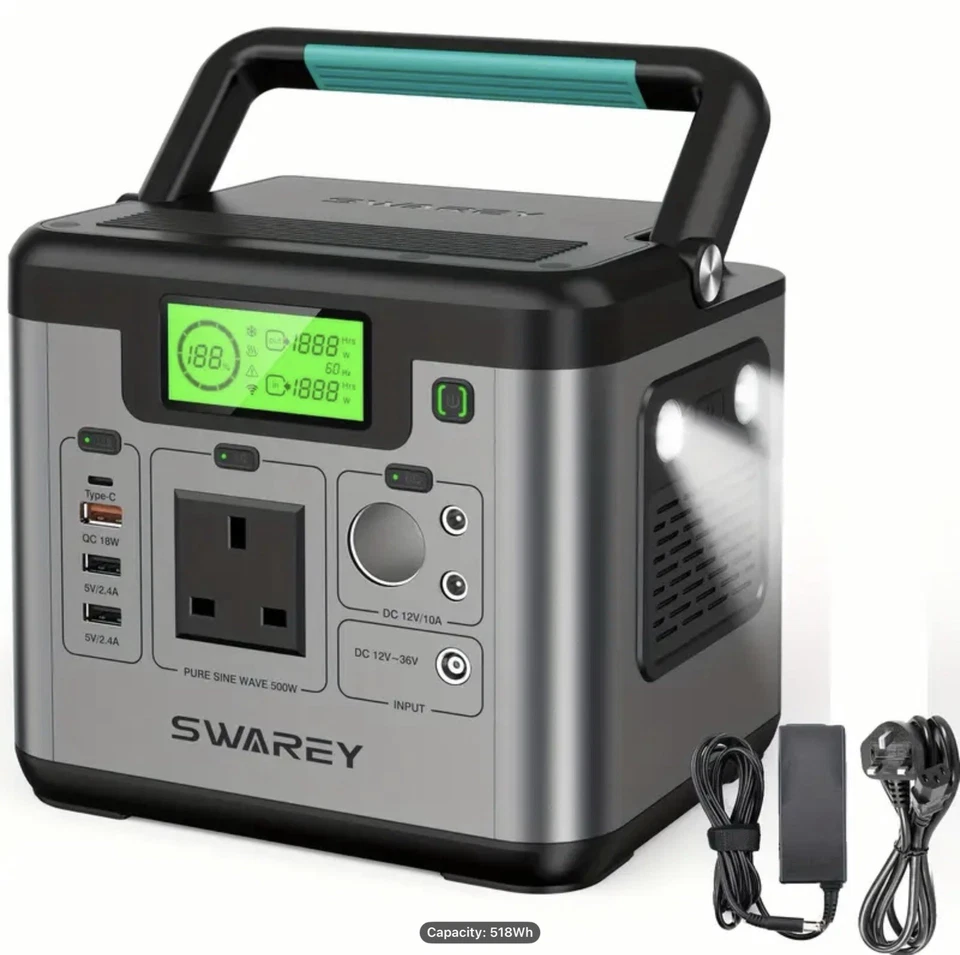 SWAREY Portable Power Station S500 518Wh 230V/1000W Solar Power Generator Supply - Image 2 of 4