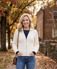 LRL Lauren Jeans Co Ralph Lauren Cream Cable Knit Full Zip Sweater Size PL